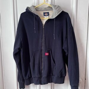 Dickies Thermal Lined Full Zip Fleece Hoodie Navy Blue Size Large